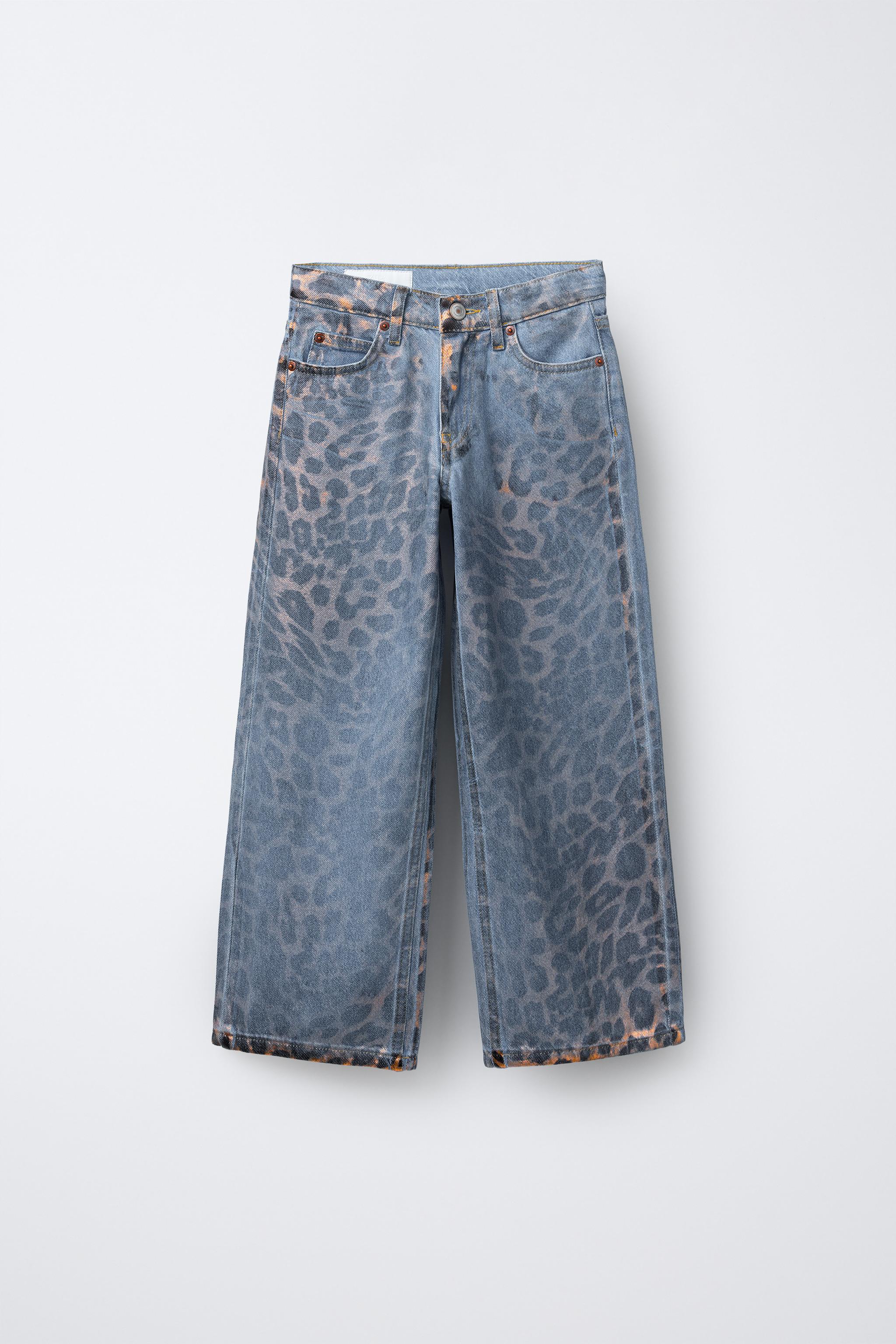 SHINY ANIMAL PRINT WIDE LEG JEANS